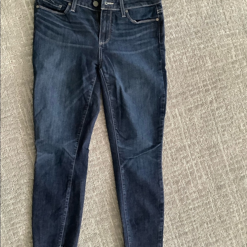 Paige, dark wash, frayed hem, ankle length, size 30